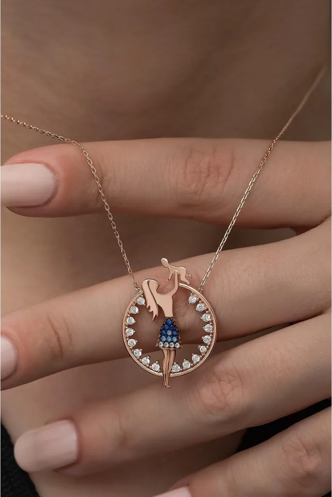 Bijou Pendentif Mère Enfant Argent et Zirconium - Collier Femme Elégant