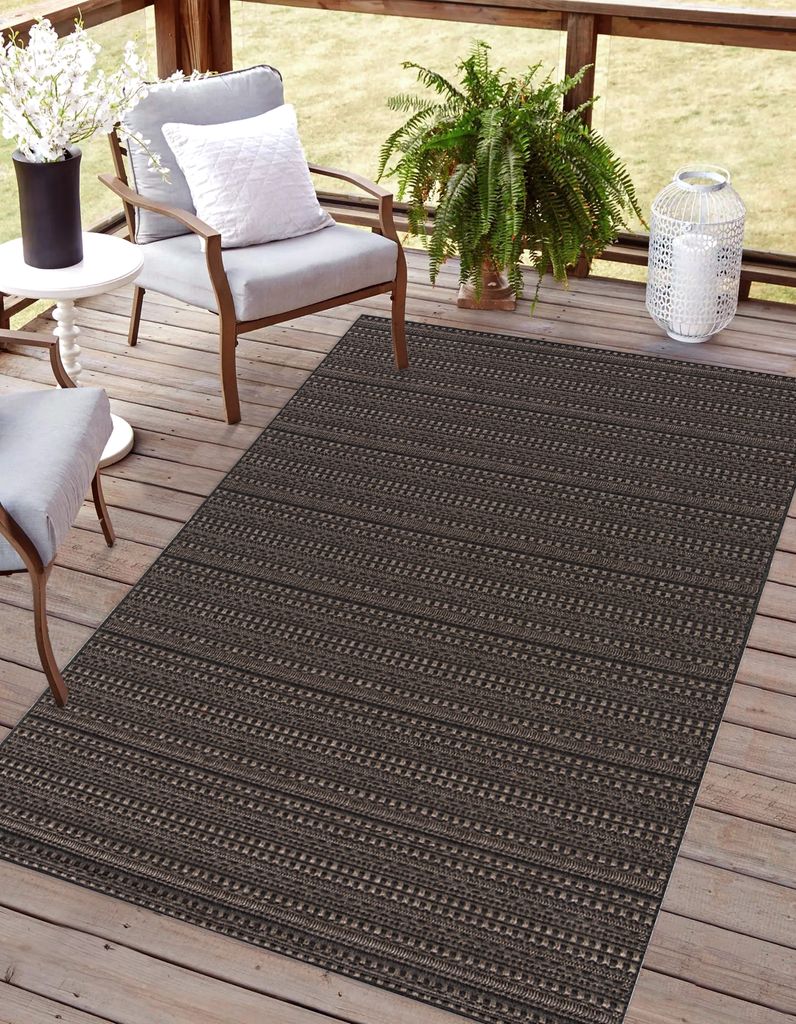 Rikmani Outdoor Teppich 120 x 170 cm für Terrasse, Balkon, modernes Design, ideal für Küche und Esszimmer,schwarz-beige