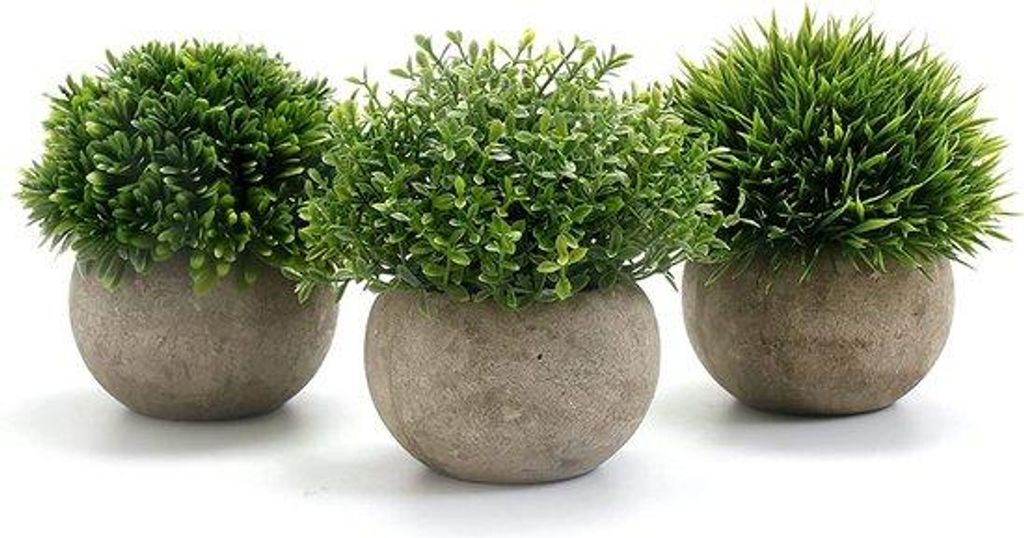 Mini Plastische Kunstplanten 3 Stück mit grauer Töpfe, 9,5 x 13 cm, für Wohnzimmer, Balkon, Büro, Dekoration