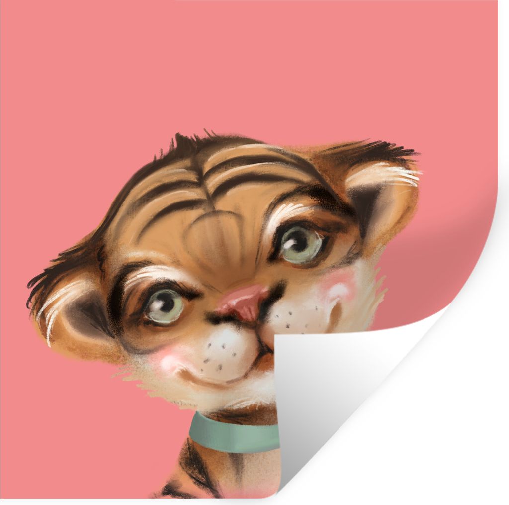 MuchoWow Wandtattoo Wandsticker Wandaufkleber Tiger - Porträt - Schleife 50x50 cm Selbstklebend und Repositionierbar - Selbstklebend - Fototapeten