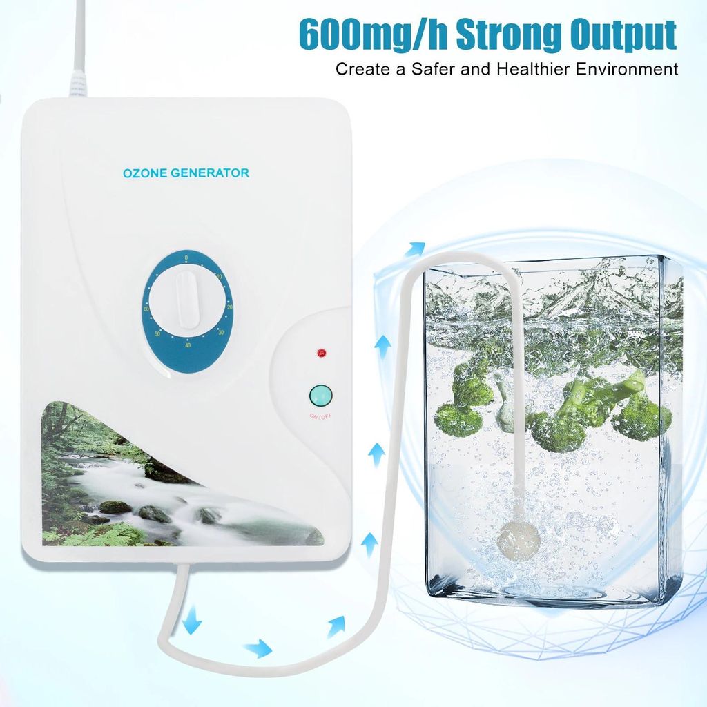 Ozongenerator - Tragbarer Ozonisator - 600 mg/h - Mit Luftschlauch - 220 V - Für Wasser, Obst und Gemüse