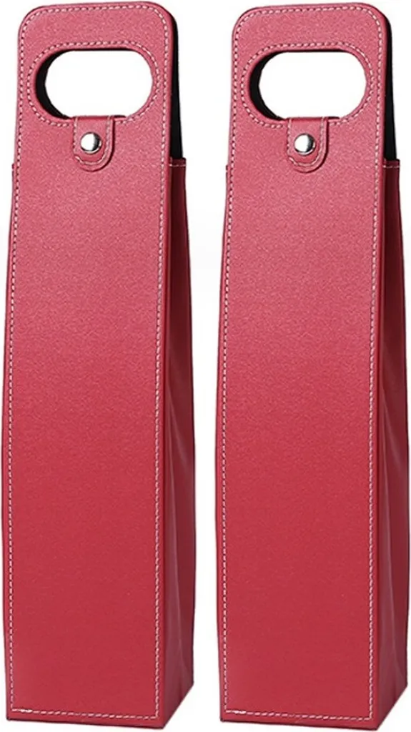 borsa regalo 2 pezzi in Pelle finta con maniglia per il trasporto | borsa per vino con chiusura per bottiglia singola | borsa regalo riutilizzabile | borsa per vino colore - rosso | borsa portatile per vino, spumante