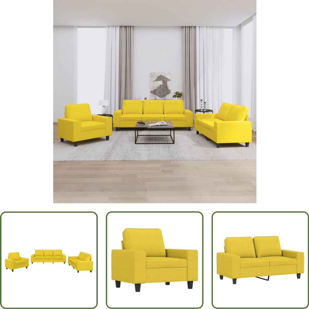 The Living Store 3-tlg. Sofagarnitur Hellgelb Stoff