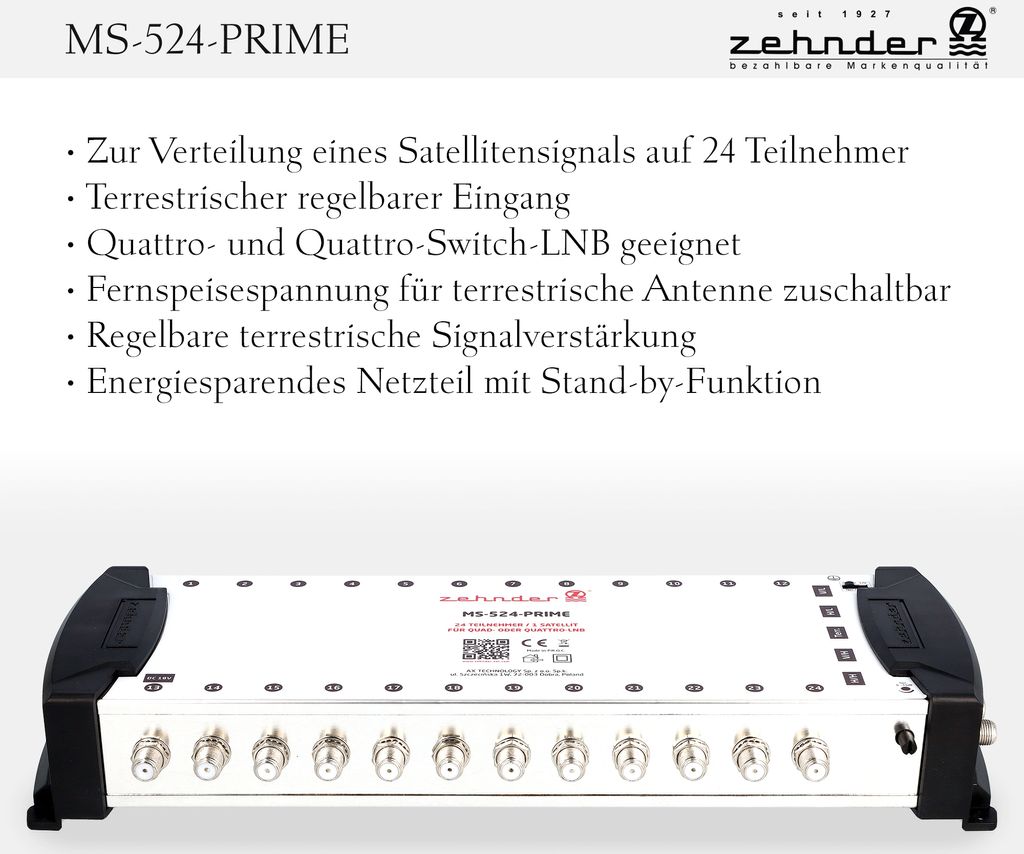 ZEHNDER 5/8 multi switch for Quattro & Quad LNB, multiswitch for 1