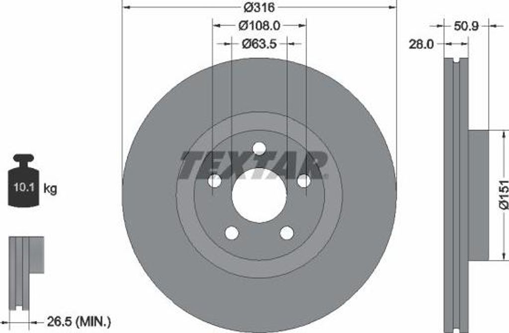 TEXTAR 92317203 Bremsscheibe OE 2036566 kompatibel mit S-Max, Galaxy