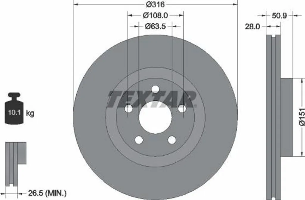 Disque de frein traité anticorrosion Textar 92317203 haute endurance