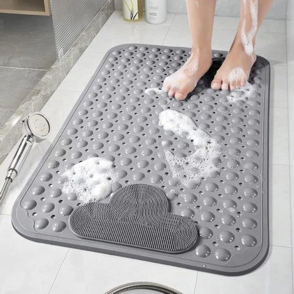 Tapis de douche gris antidérapant avec ventouses de maintien 70x40 cm