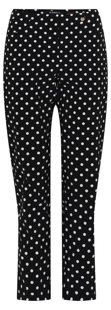 Robell Damen Schlupfhose Bella 7/8 Straight Fit Schwarz Weiß Punkte Stretch