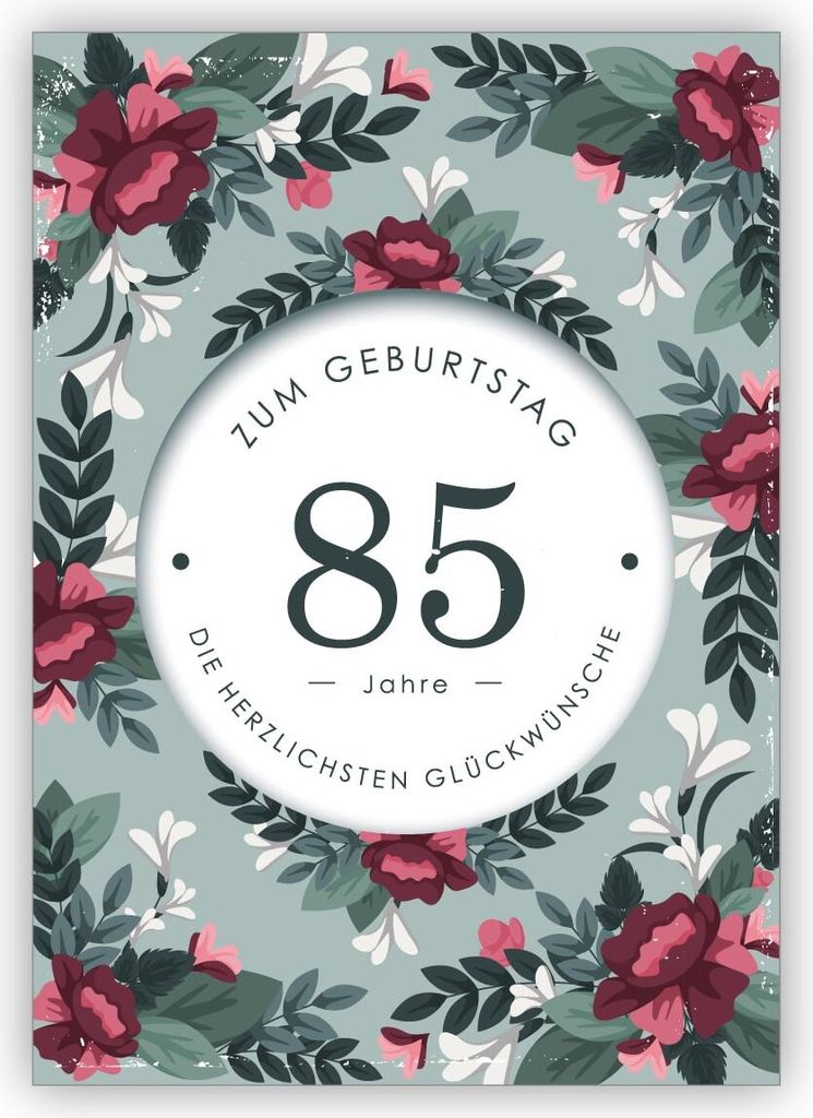 Feine edle Geburtstagskarte mit dekorativen Blumen zum 85. Produktbild