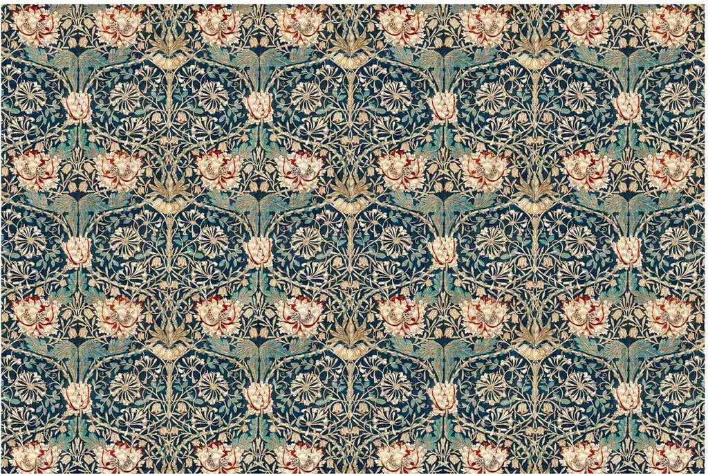 Fototapete Muster - Vliestapete - Bildtapete UV-beständig Blumenmuster türkis Vintage Wandtapete geruchsfrei