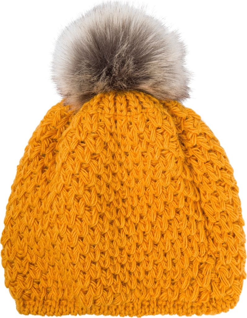 styleBREAKER Kinder Bommelmütze Gehäkelt mit V-Muster, Warmes Thermo Fleece Futter, Winter Fellbommel Mütze, 2-4 Jahre 04024208
