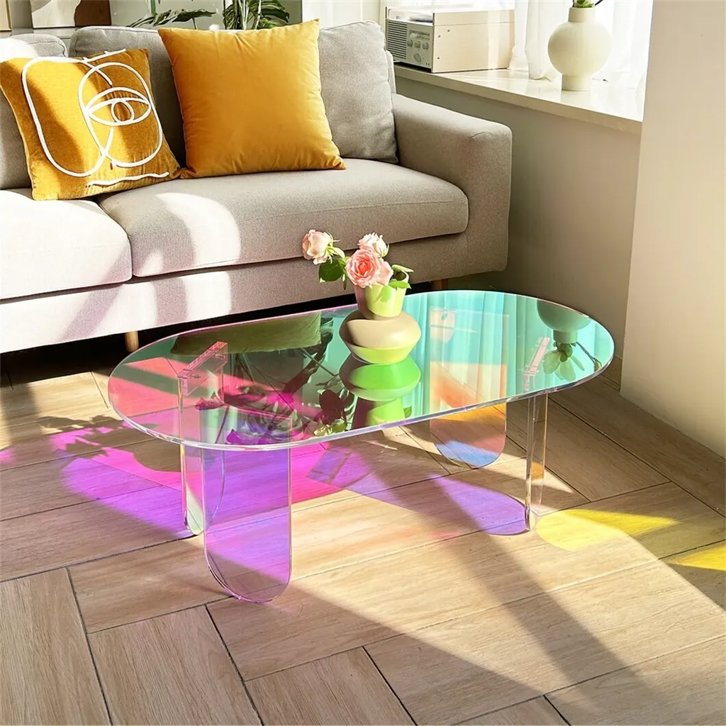 WISFOR Table Basse Acrylique 95x50x36cm - Table d'Appoint Design Moderne