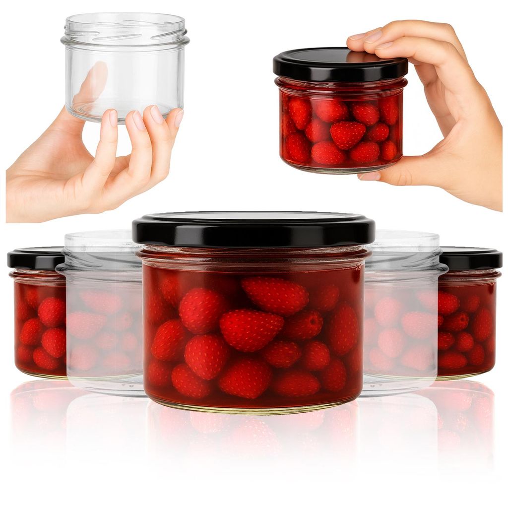 SuperButelki.pl - 50er Set Marmeladengläser 235 ml mit Schraubverschluss Ø 82 mm, Set 0,235 l Deckel, für Konserven, Eingelegtes, Set 0,235 l