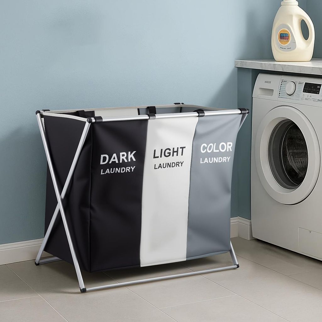 Grand panier à linge pliable Trieur à linge 3 compartiments Image du produit 