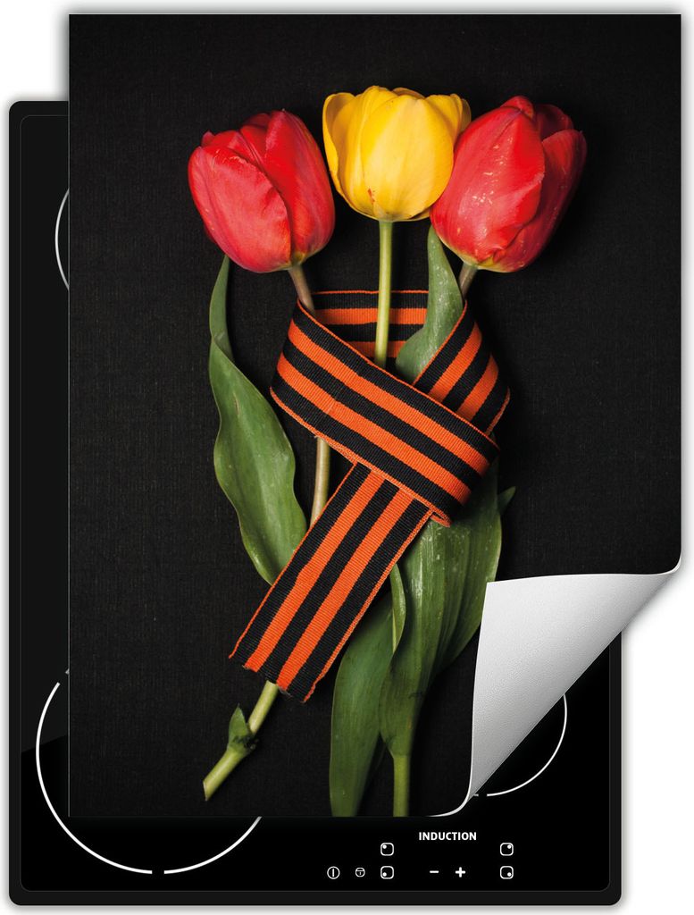 DarHaus Herdabdeckplatte Einteilig Küche Abdeckplatte für Glaskeramikfeld Abdeckung Induktionskochfeld Aufrollbare Matte 40x52 cm, Tulpen