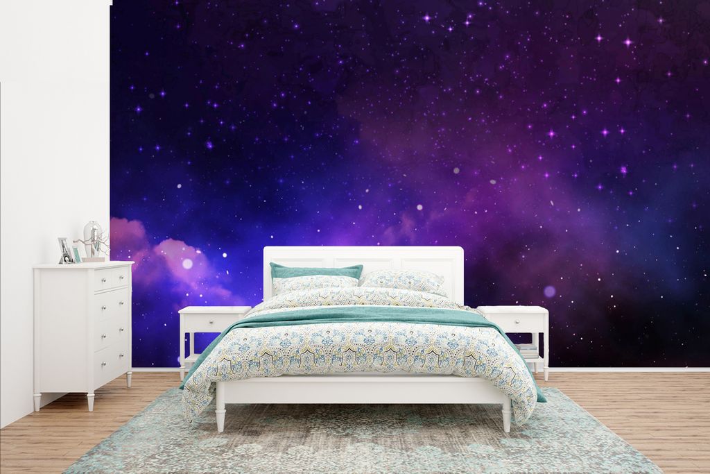MuchoWow Fototapete für Wohnzimmer oder Schlafzimmer Wandtapete Vinyl Motivtapete Sternenhimmel - Sonne - Universum - 435x260 cm - Kinderzimmer