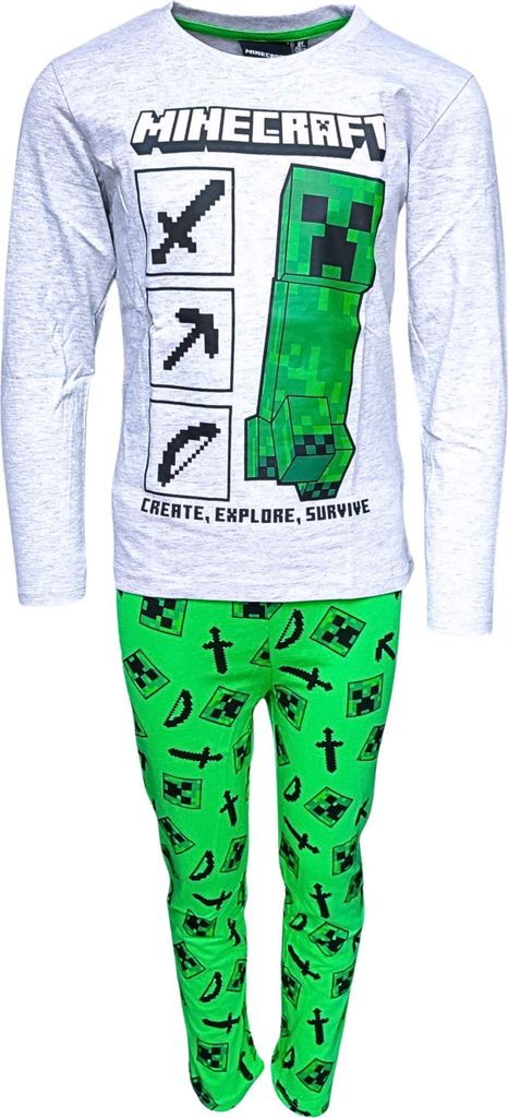 Schlafanzug Minecraft Creeper Grau 128 cm Produktbild 