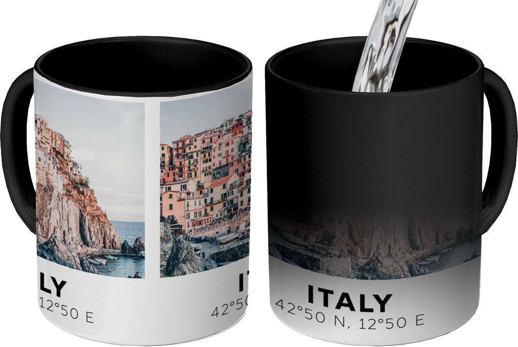 MuchoWow Zauber Tasse Zaubertasse Magic Italien - Häuser - Berg 350 ml Farbwechsel Becher Geschenk Geschenkidee - Magic-Tasse - Fototasse - Kera...