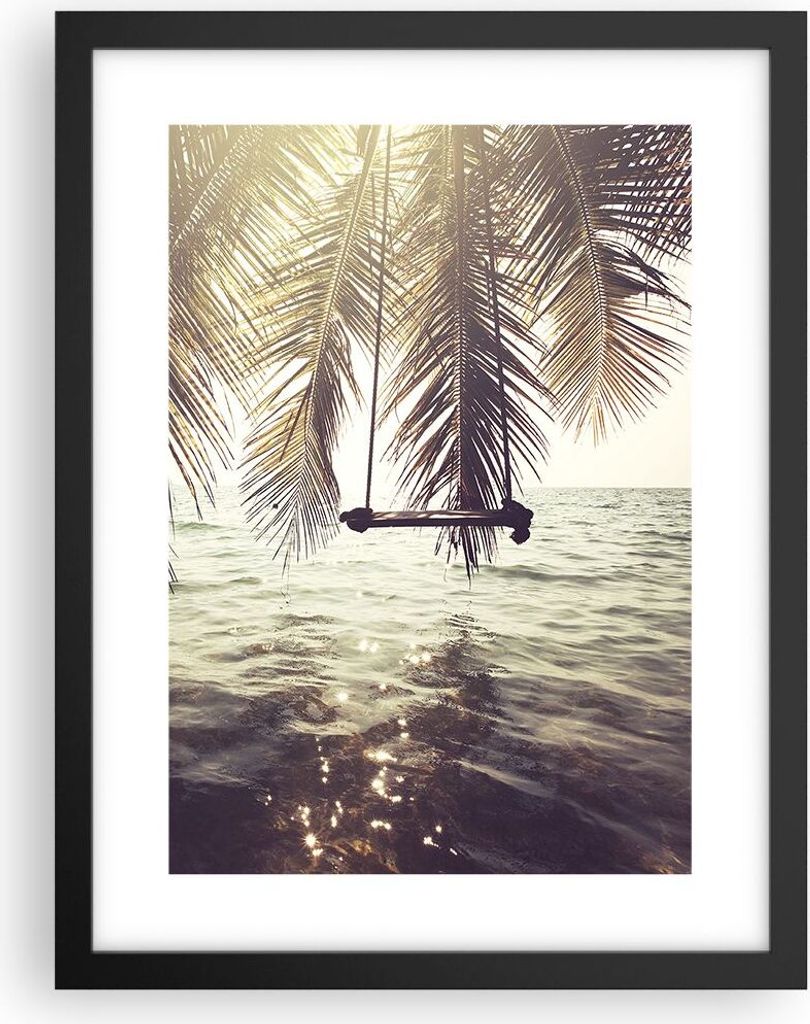 Gerahmtes Poster - Schwarzer Rahmen - Meer Palme Wasser - 30x40 cm - Wand Bild - Wanddeko - Wandbilder - Kunstposter - Wandposter - Bilderrahmen - ...