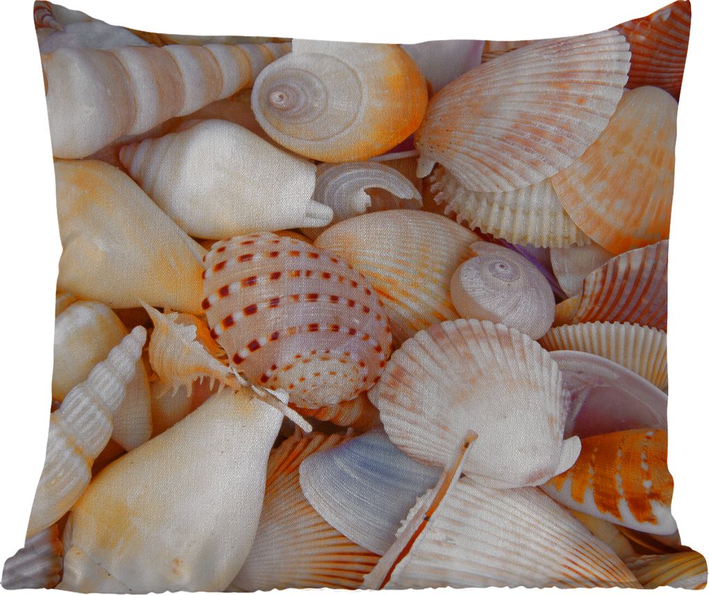 MuchoWow Outdoor Kissen - Muscheln - Strand - Sommer - Orange - 50x50 cm - Wetterfest - Lounge Kissen - Komfortabel - Kissen mit Bild