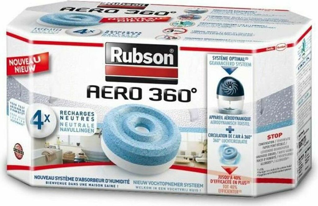 Rubson AERO 360°, 4 Nachfüllpackungen à 450 g aus neutralen Tabs für Feuchtigkeitsabsorber, Nachfüllpackungen für Luftentfeuchter AERO 360° ...