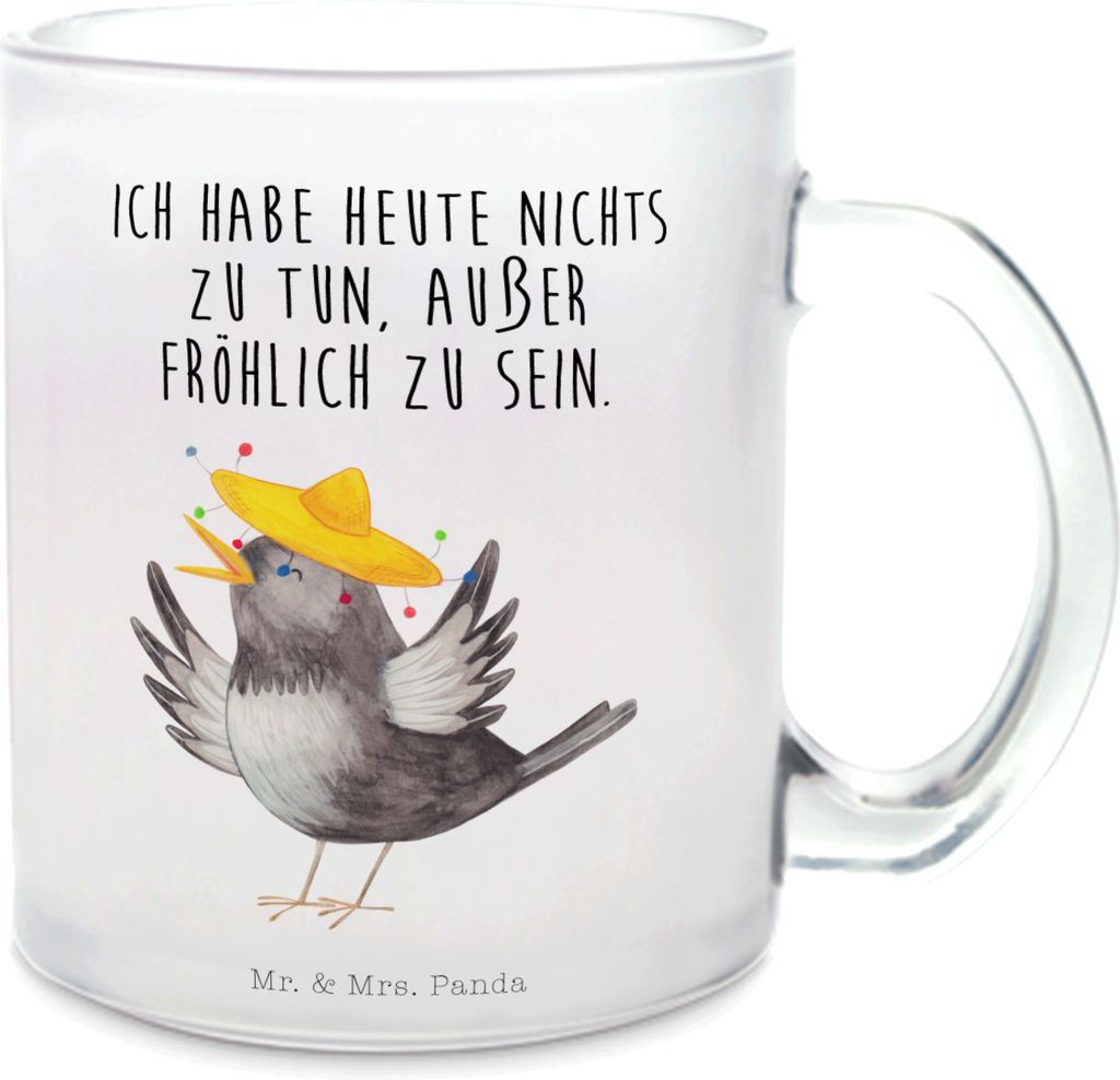 Mr. & Mrs. Panda Trinkglas Rabe Sombrero - Transparent - Geschenk, Vogel, Motivation, Häferl, Tee Tasse, Vögel, Lustige Sprüche, Elster, Haferl,...