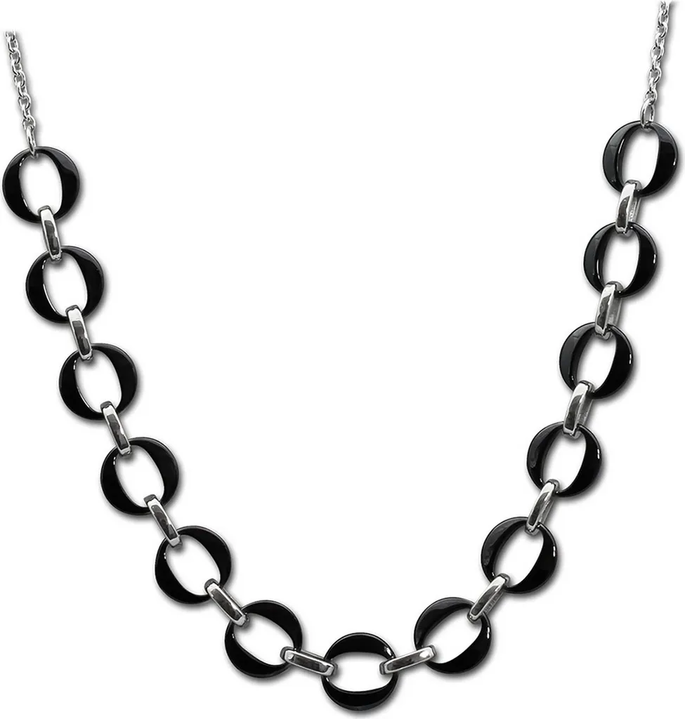 Collana Amello D2ESKX47S5 in Ceramica Nera e Acciaio Inox - 50cm