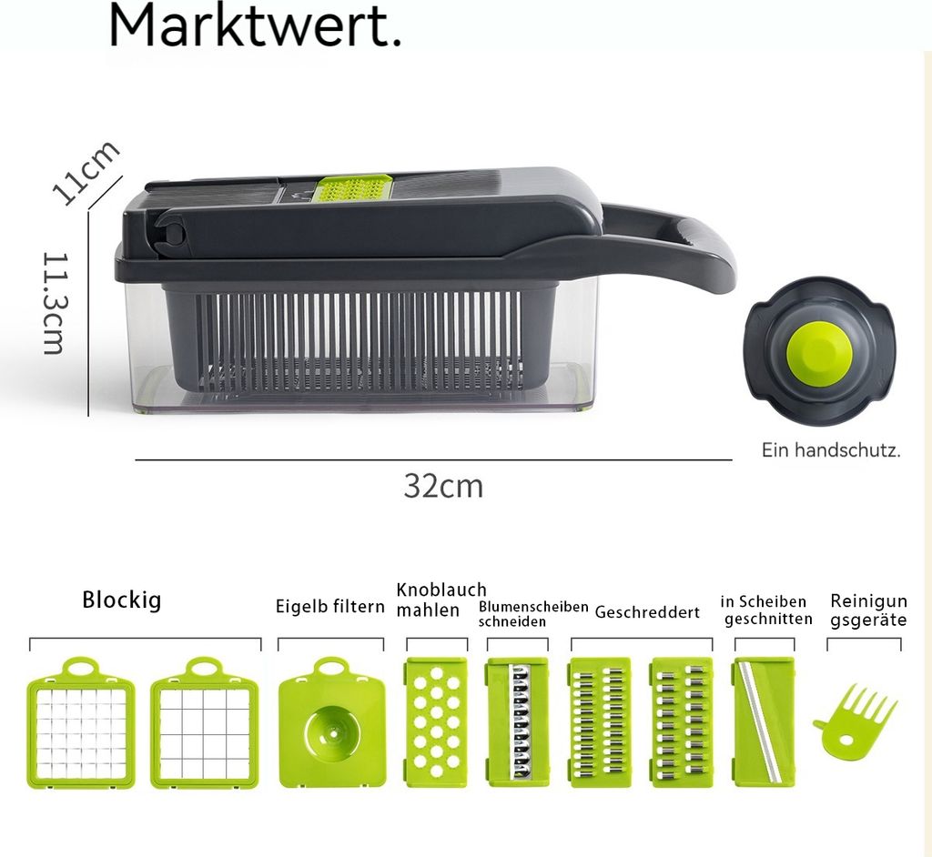 Gemüseschneider, 15-teiliges Set, Zerkleinerer, Raspel, Produktbild 11