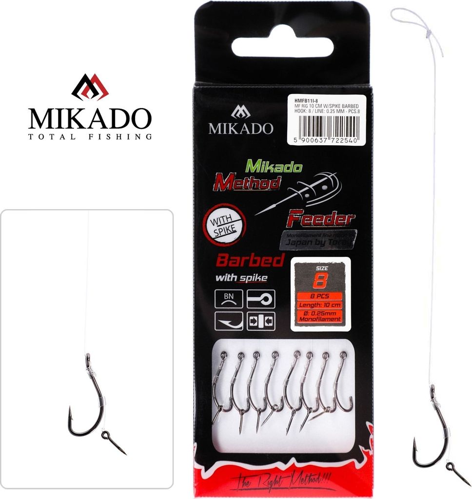 8x MIKADO METHOD FEEDER Haken Rig mit Spike/Nadel Feederhaken 4 / Ø0,28mm / 10cm