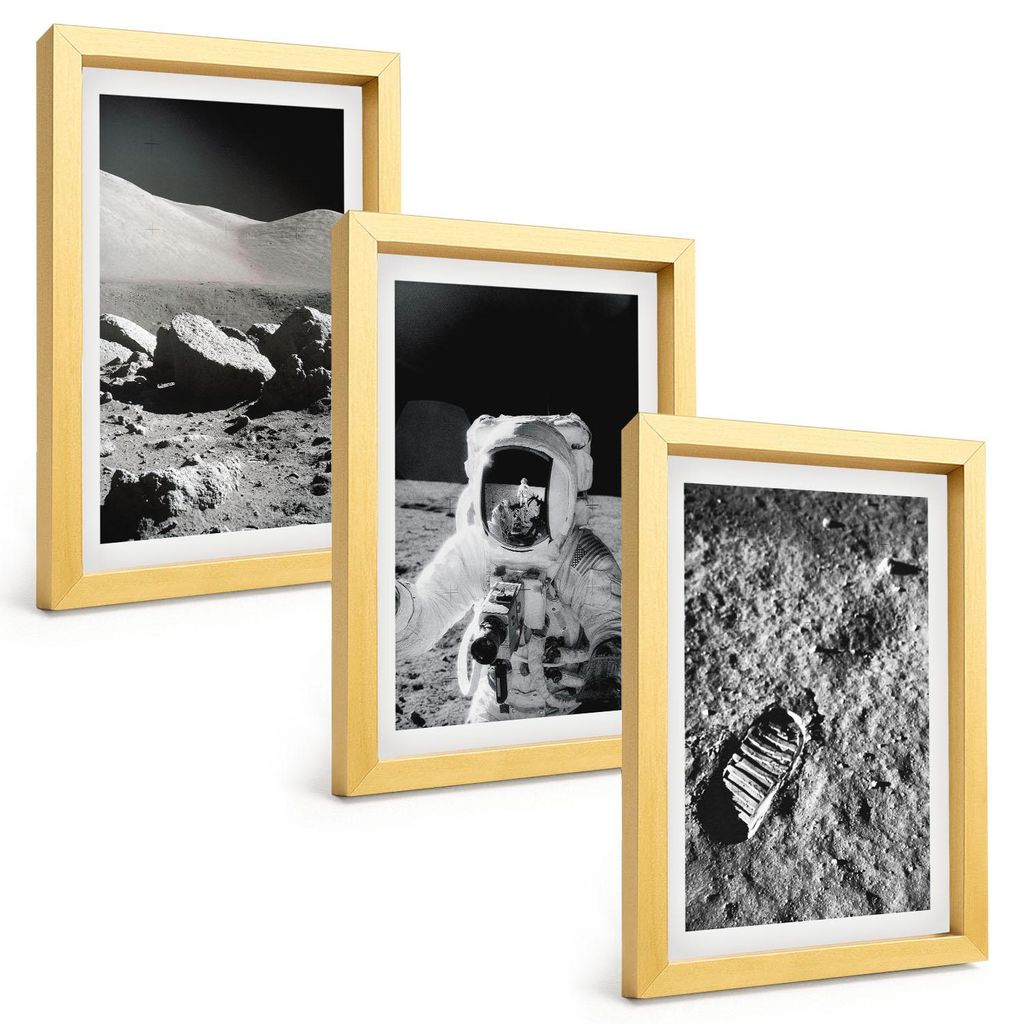 Bilder Set 3-teilig im Goldrahmen Rahmen – Wandbilder 3 Stück – gerahmte Poster für Wohnzimmer, Schlafzimmer und Flur – 20x30 cm – NASA-F...