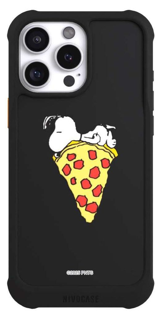 NIVOCASE Hülle für Apple iPhone 16 Pro Max Stoßfeste Handyhülle NIVOmax Case Schwarz Pizza Peanuts Snoopy