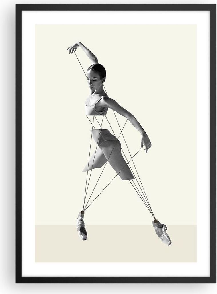 Gerahmtes Poster - Schwarzer Rahmen - Surreal Ballerina Marionette - 50x70 cm - Wand Bild - Wanddeko - Wandbilder - Kunstposter - Wandposter - Bild...