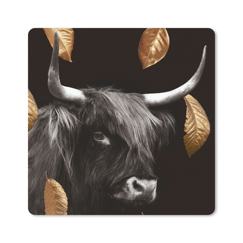 MuchoWow Mauspad Mousepad Schottischer Highlander - Gold - Schwarz - Weiß 20x20 cm - Mousepads - Maus Mat - Pad - Mausunterlage - Desk Mat - Bur...
