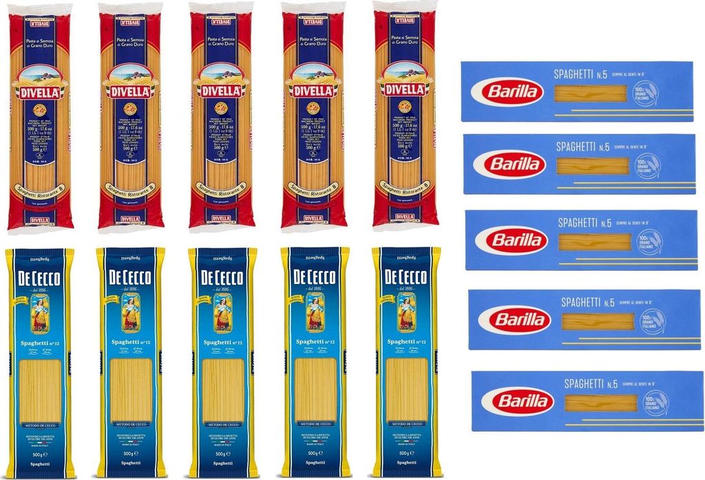 Testpaket Spaghetti Barilla Divella De Cecco Italienische lange Pasta ( 15 x 500g ) Nudeln