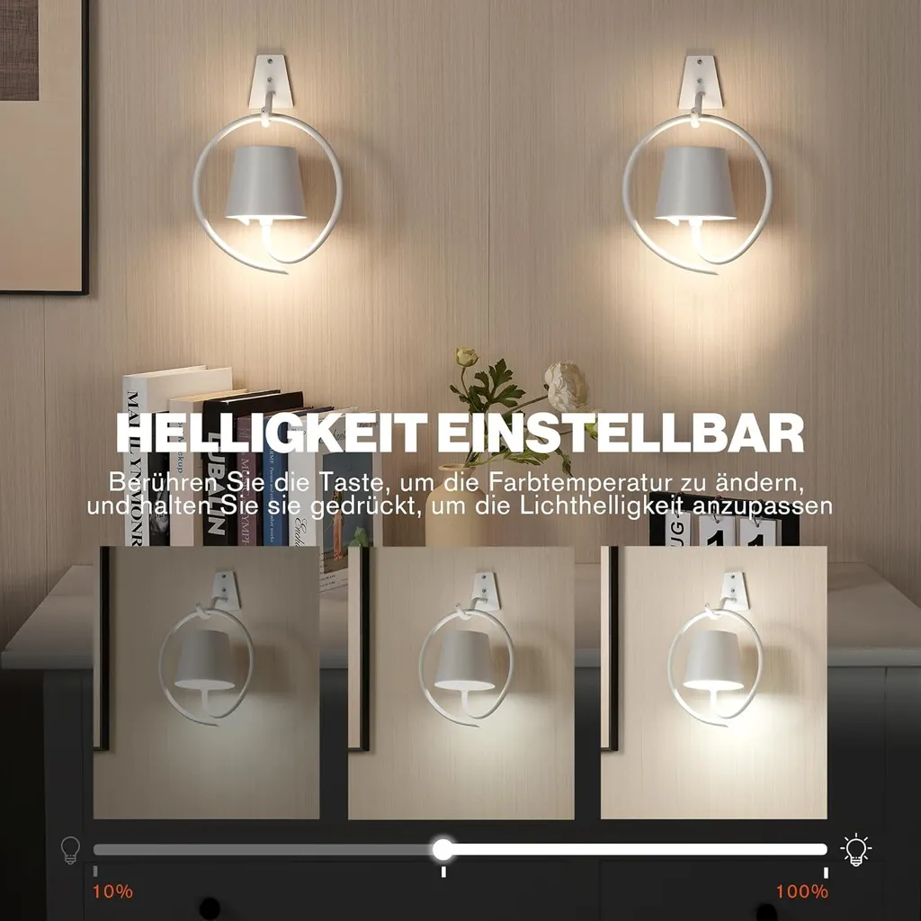 FTL 2 Pezzi Lampade Da Parete Senza Fili Ricaricabili A LED – Vetro, RGBW Dimmerabile, Telecomando, Timer, Batteria 5000mAh, Per Corridoio - 5