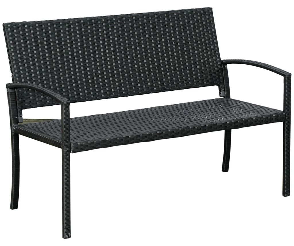 Gartenbank 2 Sitzer Rattanoptik – Stahlrahmen, 122 x 60 x 85 cm, Schwarz