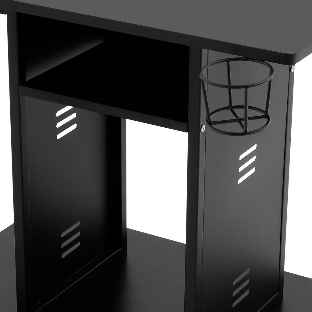 Poste de travail compact noir sur roulettes avec structure métal et U - 9