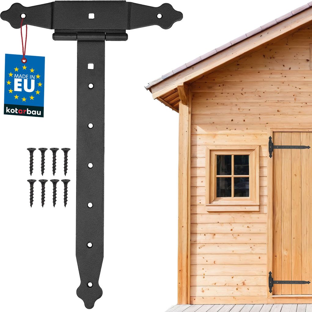 KOTARBAU Kreuzgehänge 350 mm Ladenband Scharnier Band Platte Baubeschlag Torbeschlag Holzverbindung Werfgehänge T-Scharnier T-Band Pulverbeschi...