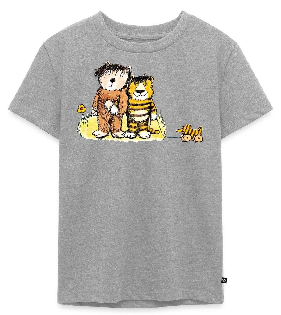 Spreadshirt Janosch Tiger, Bär und Tigerente auf Wiese Kinder Premium T-Shirt, 134/140 (8 Jahre), Grau meliert