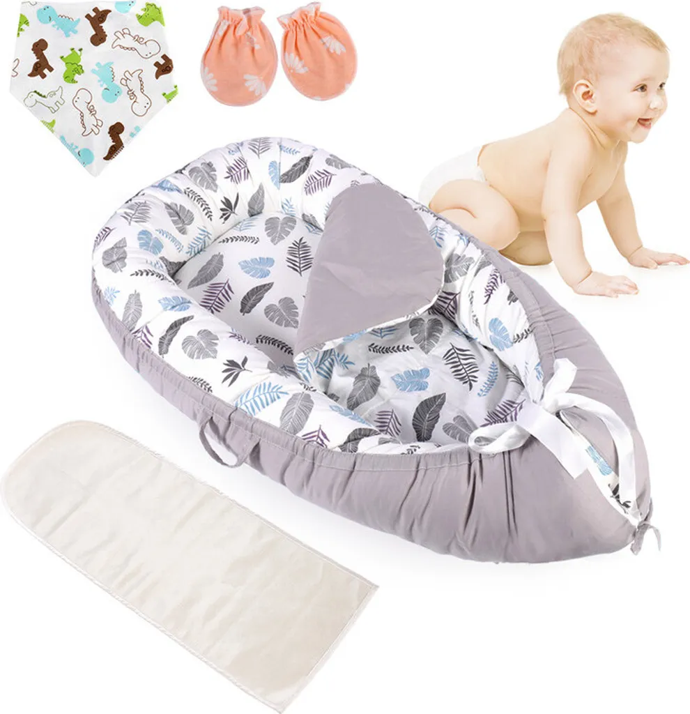 Set de 3 Pièces Baby Nestchen avec Crachoirs et Gants, Motif Feuilles