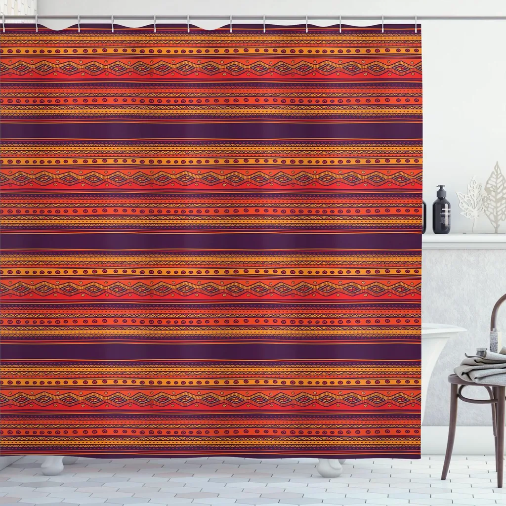 Tenda Bagno Etnica ABAKUHAUS 175x200 - Colori Caldi Tribali