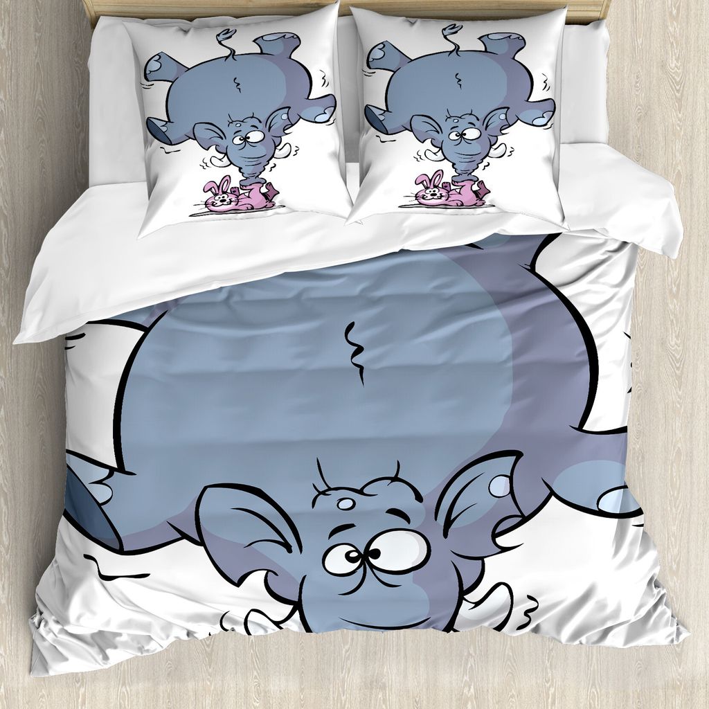 ABAKUHAUS Elefant Bettbezug, Kaninchen-Maskottchen Tier, Milbensicher Allergiker geeignet mit Kissenbezügen, 200 cm x 200 cm - 80 x 80 cm, Grau, R...