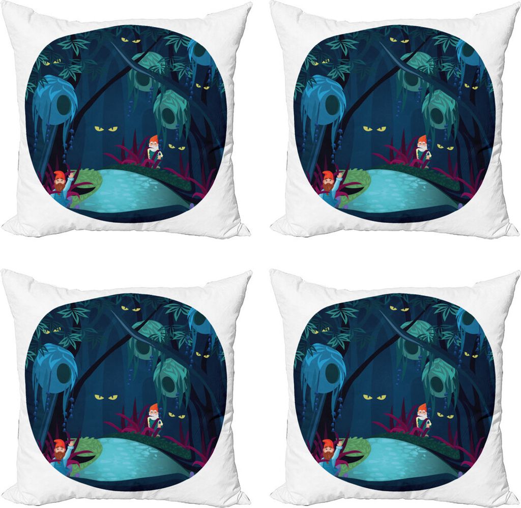 ABAKUHAUS Gnom Kissenbezug Set (4 Stück), Beängstigende Augen tief im Wald, Moderner Doppelseitiger Digitaldruck, 60 cm x 60 cm, Teal Nachtblau