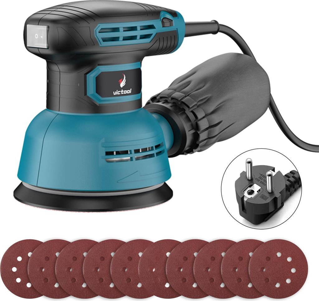 5 Zoll Elektrischer Exzenterschleifer, 6-stufig einstellbar, Polier- & Schleifmaschine fš¹r Holz, Metall, Wand, EU-Version