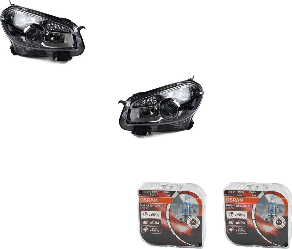 Johns, Scheinwerfer + Osram Night Breaker Laser passend für Nissan Qashqai J10 10- L R 26060BR00A 26060BR00B 26060BR02A 26010BR00A 26010BR00B 2601...