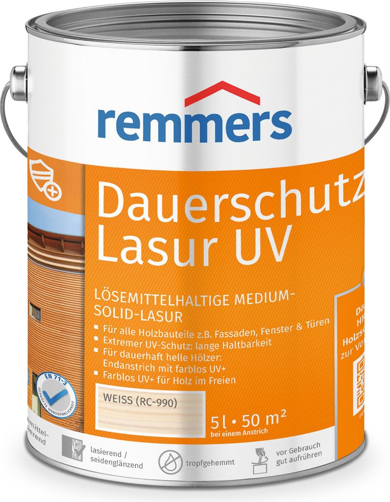 Remmers Dauerschutz-Lasur UV weiß (RC-990) 5 l, Holzlasur Produktbild 
