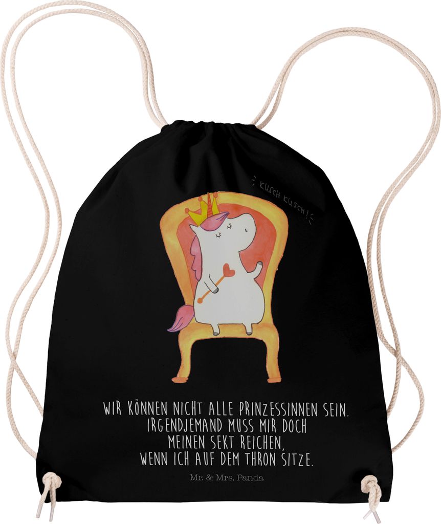 Mr. & Mrs. Panda Jutebeutel Einhorn König - Schwarz - Geschenk, Unicorn, gym tasche, Krone, Beutel, Bundeskanzler, Turnbeutel, Stoffbeutel, Rucksa...