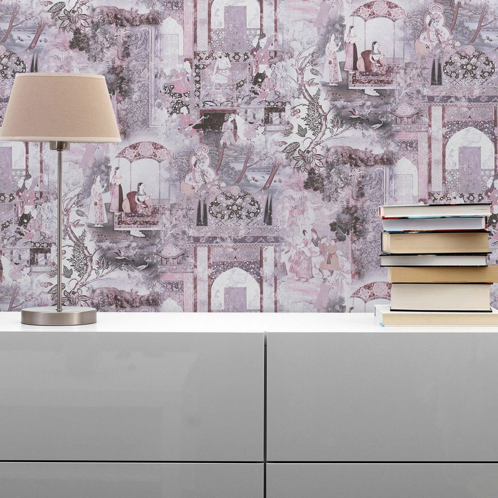 TADESSI Tapete Vintage M1-No.1701 Vliestapete Rosa Lila Orientalisch Natur Wohnzimmer Schlafzimmer Küche