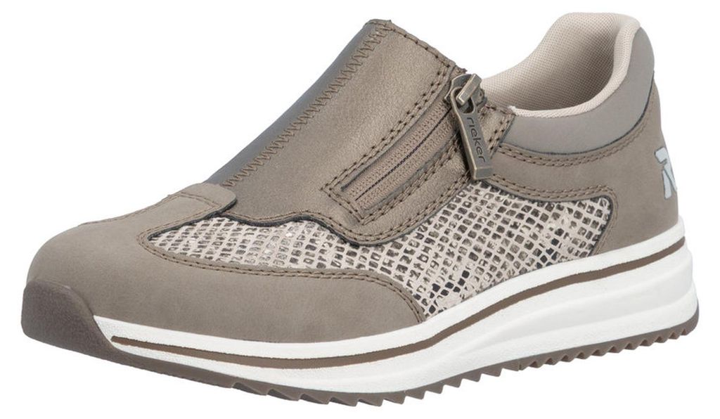 Rieker Damen Sneaker Low Top mit Reißverschluss extra weit Wechselsohle L5854, Größe:42 EU, Farbe:Rot