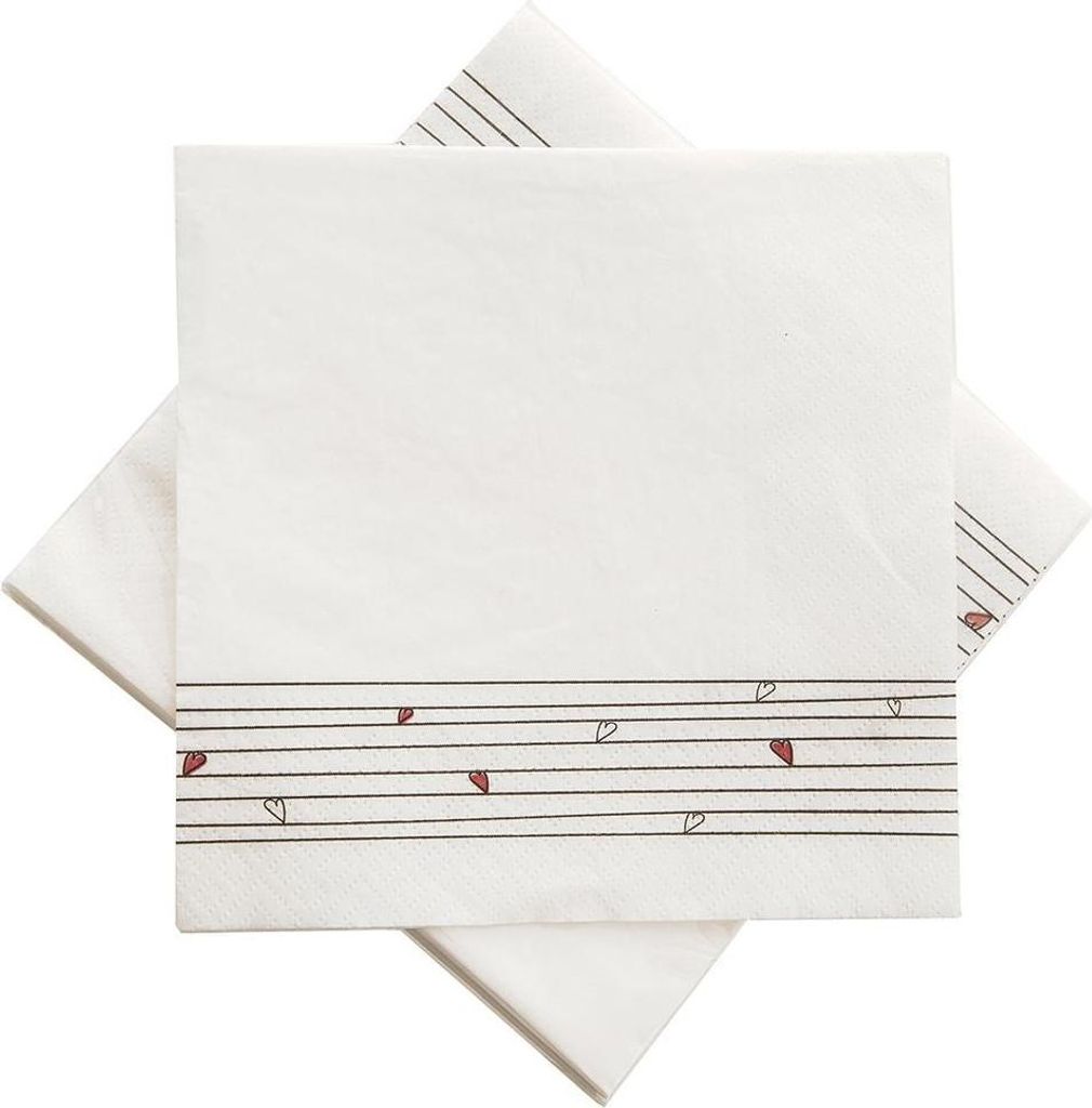 Dreilagige Papierservietten mit Herzmuster - 20er-Packung Weiß
